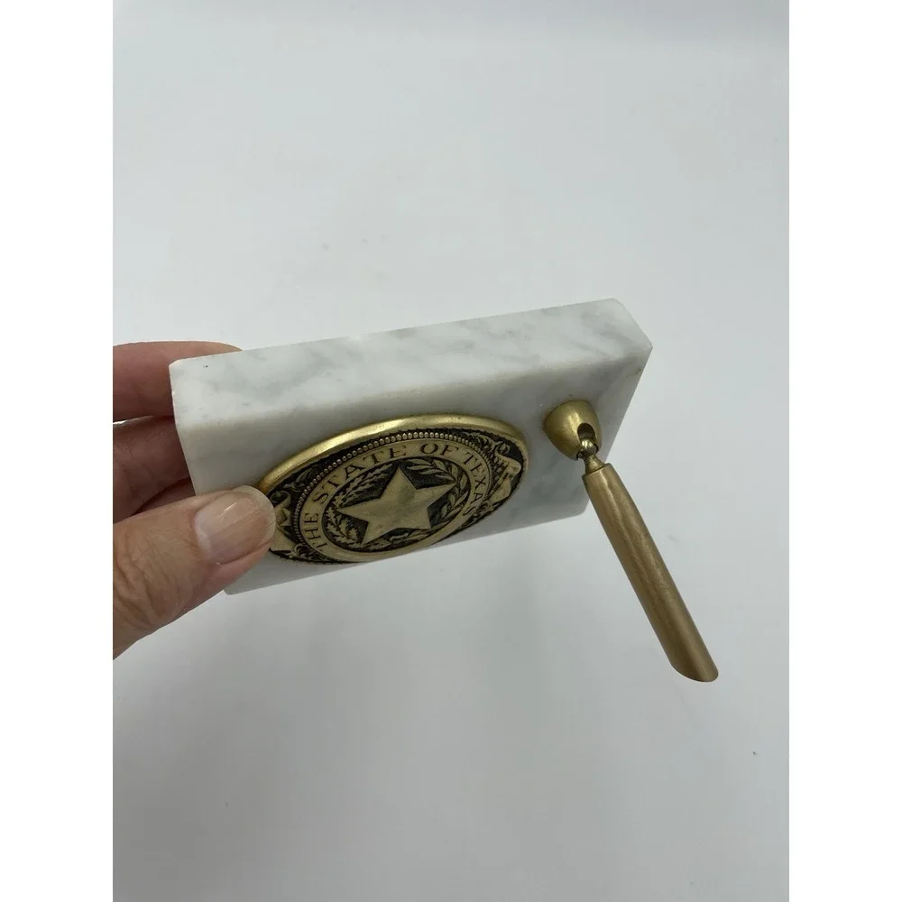 The State of Texas Seal Brass & Marble Pen Holder 2.5